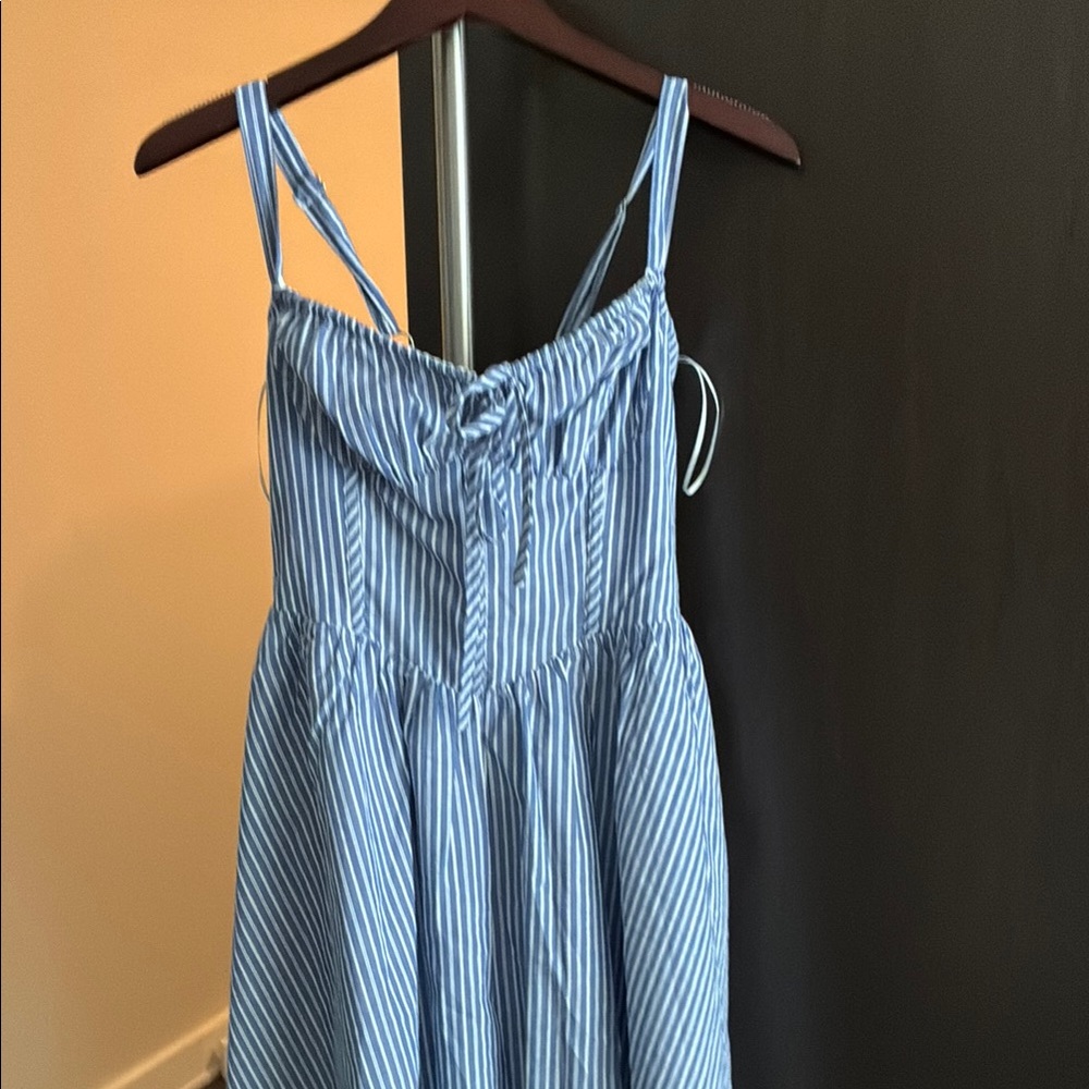 Vici Blue and White Striped Midi Dress